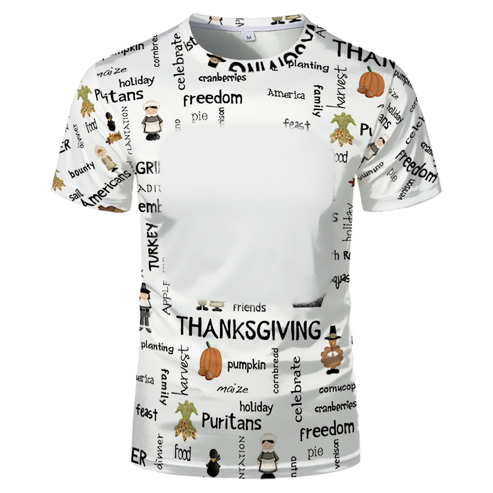 Thanksgiving day 100% polyester Sublimation Blank 3D printing Faux Bleached T-shirts