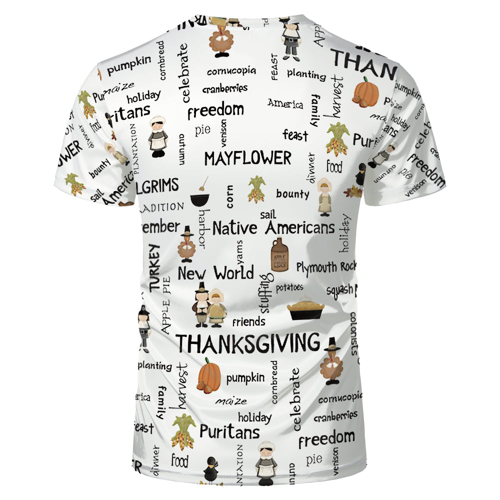 Thanksgiving day 100% polyester Sublimation Blank 3D printing Faux Bleached T-shirts