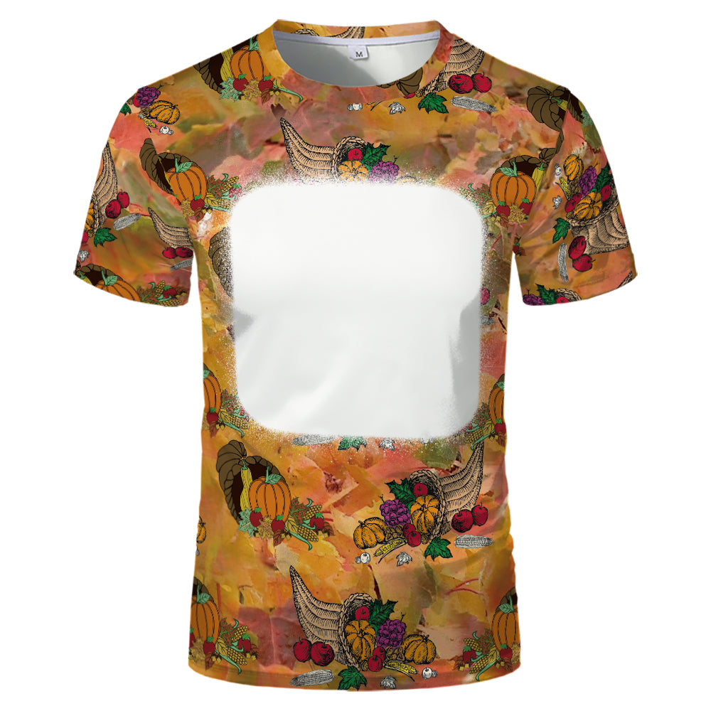 Thanksgiving day 100% polyester Sublimation Blank 3D printing Faux Bleached T-shirts