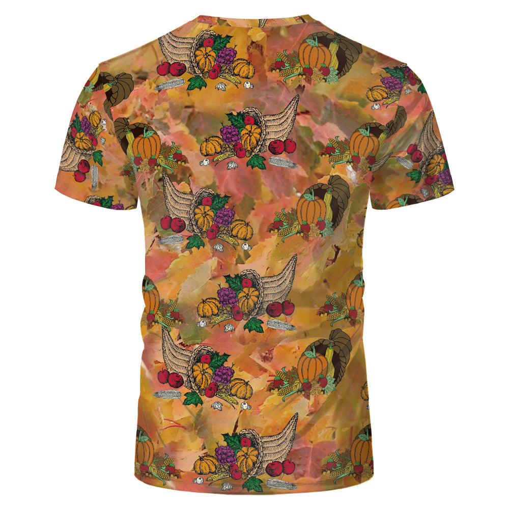 Thanksgiving day 100% polyester Sublimation Blank 3D printing Faux Bleached T-shirts