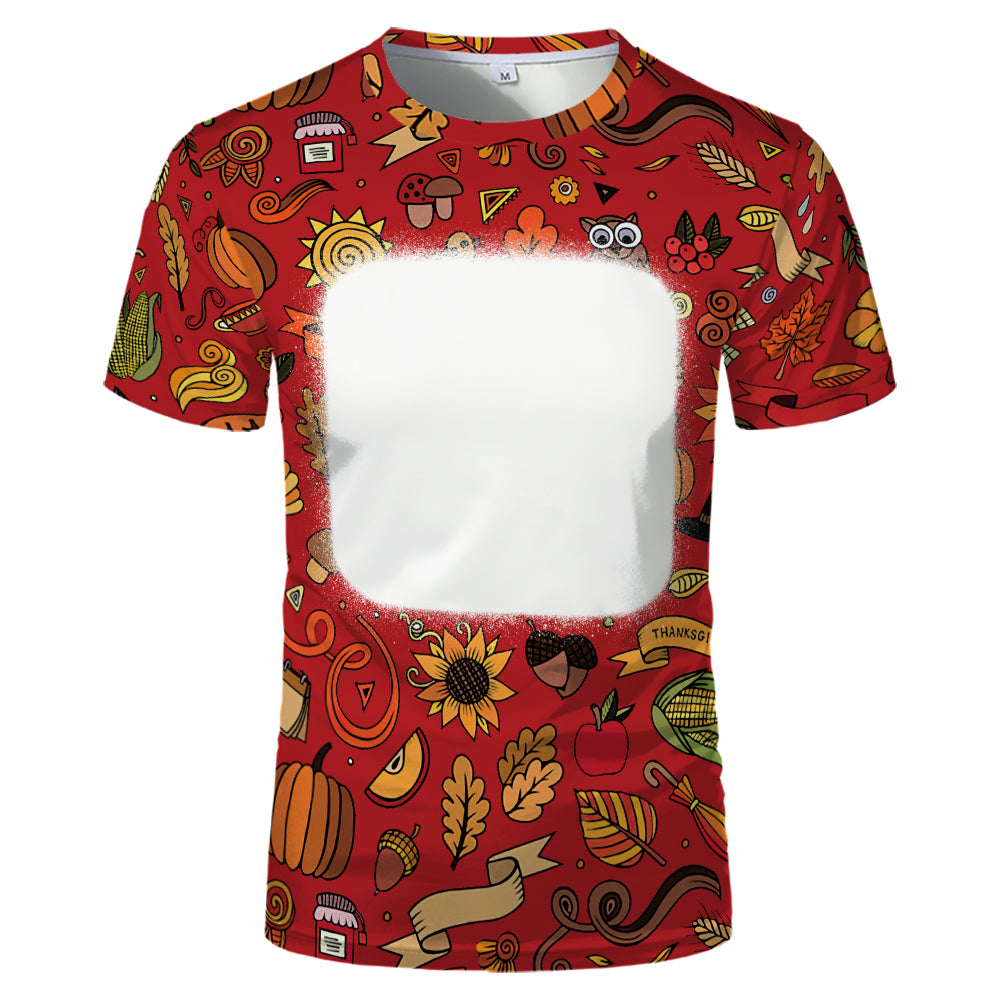 Thanksgiving day 100% polyester Sublimation Blank 3D printing Faux Bleached T-shirts