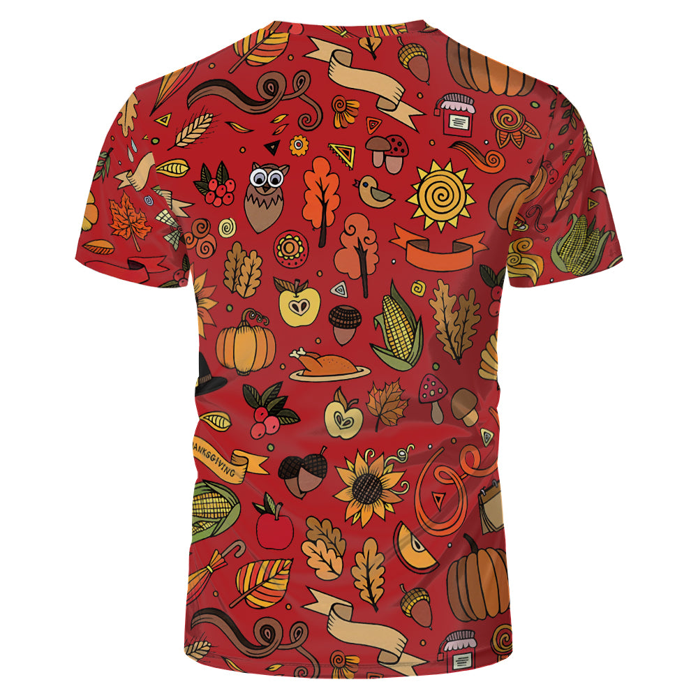 Thanksgiving day 100% polyester Sublimation Blank 3D printing Faux Bleached T-shirts