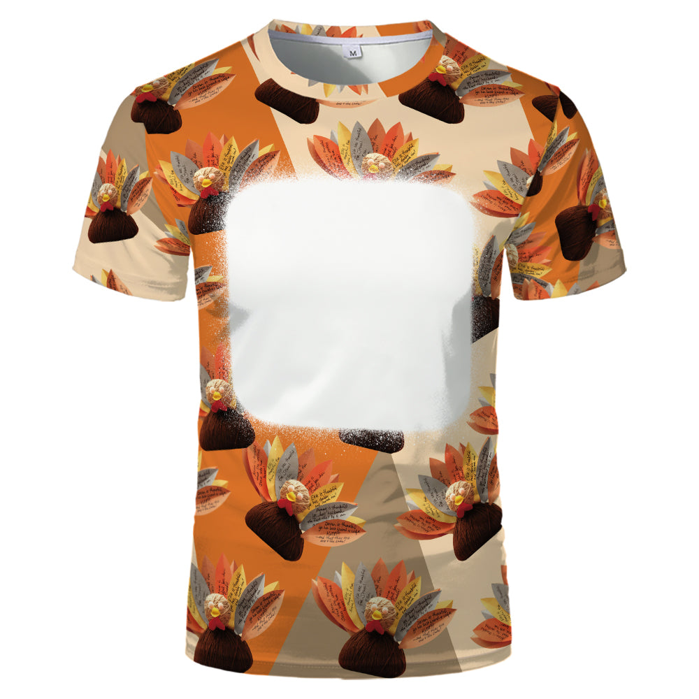 Thanksgiving day 100% polyester Sublimation Blank 3D printing Faux Bleached T-shirts