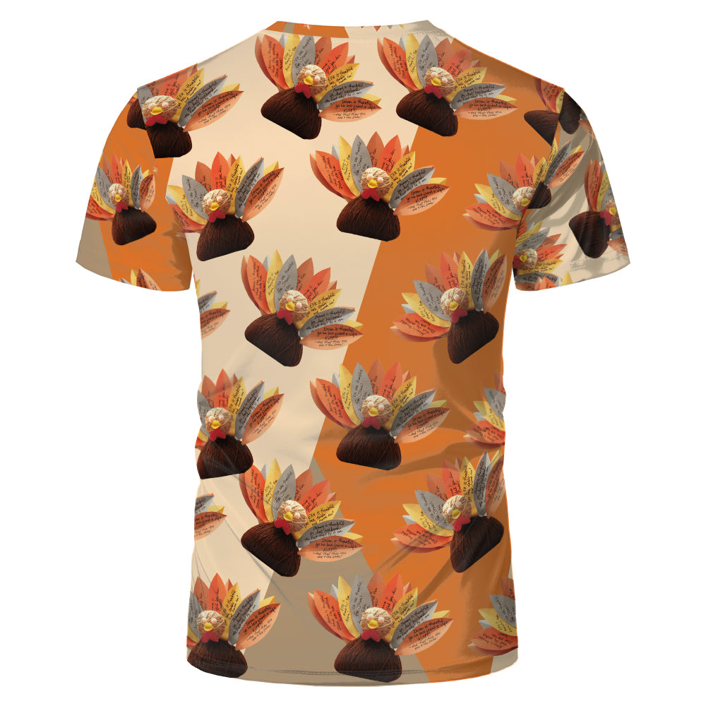 Thanksgiving day 100% polyester Sublimation Blank 3D printing Faux Bleached T-shirts