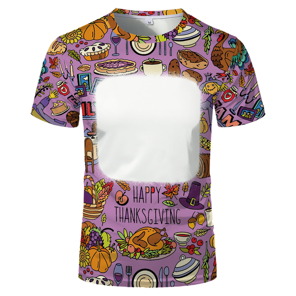 Thanksgiving day 100% polyester Sublimation Blank 3D printing Faux Bleached T-shirts