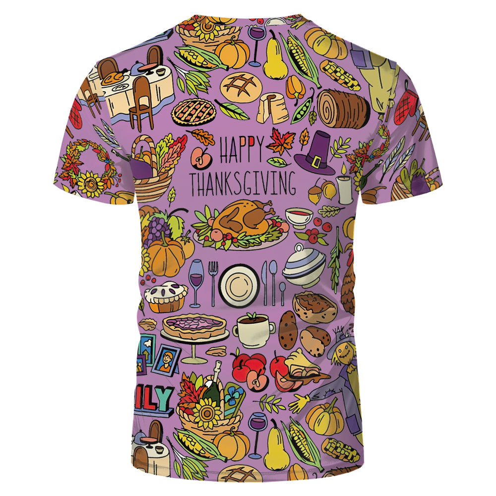 Thanksgiving day 100% polyester Sublimation Blank 3D printing Faux Bleached T-shirts