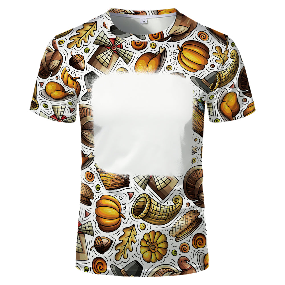 Thanksgiving day 100% polyester Sublimation Blank 3D printing Faux Bleached T-shirts