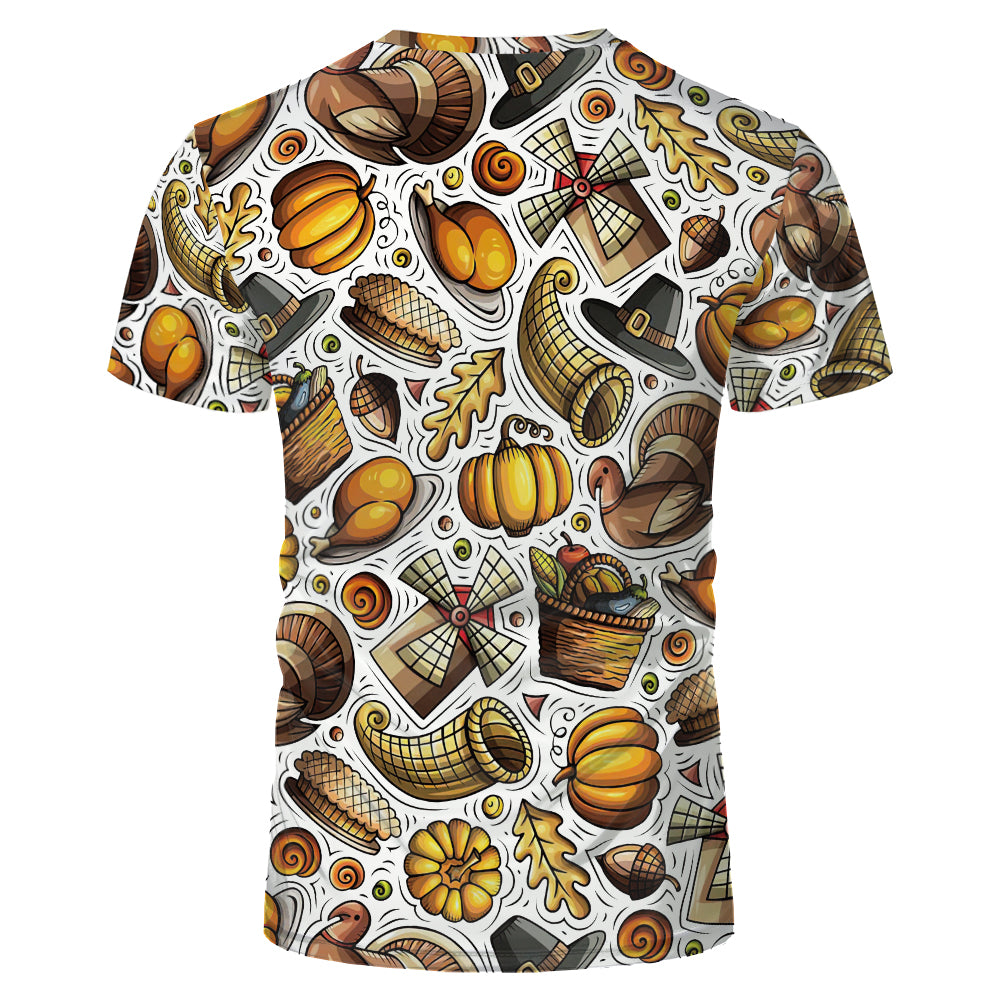 Thanksgiving day 100% polyester Sublimation Blank 3D printing Faux Bleached T-shirts