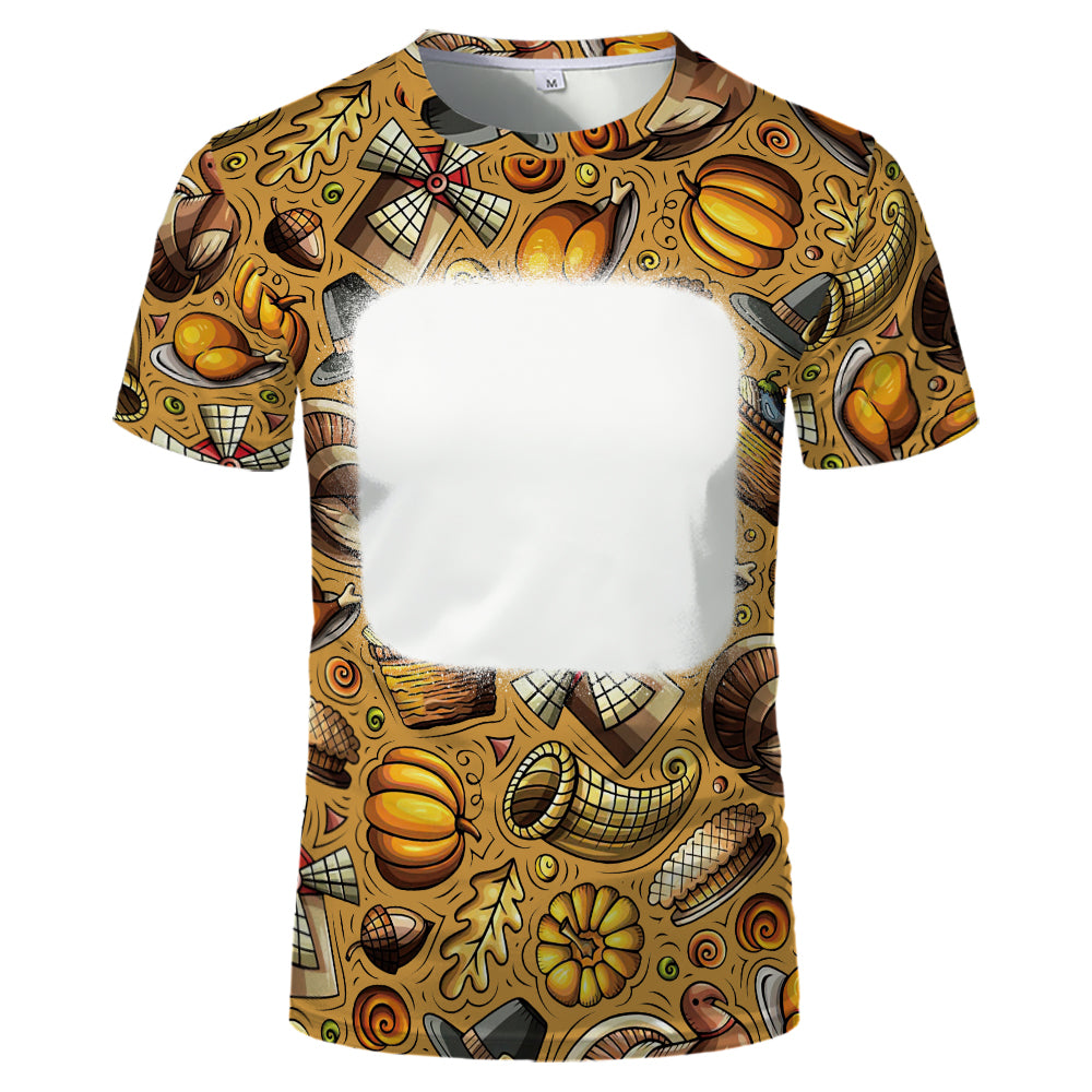 Thanksgiving day 100% polyester Sublimation Blank 3D printing Faux Bleached T-shirts