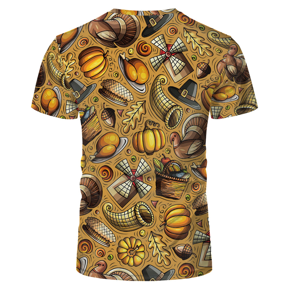 Thanksgiving day 100% polyester Sublimation Blank 3D printing Faux Bleached T-shirts