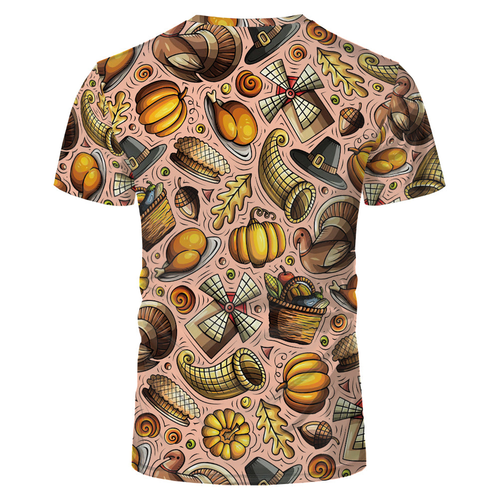 Thanksgiving day 100% polyester Sublimation Blank 3D printing Faux Bleached T-shirts