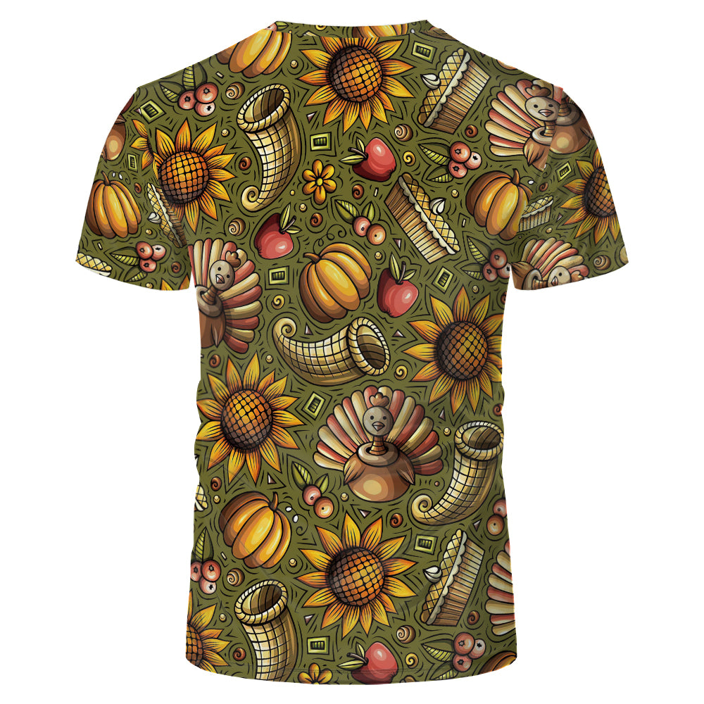 Thanksgiving day 100% polyester Sublimation Blank 3D printing Faux Bleached T-shirts