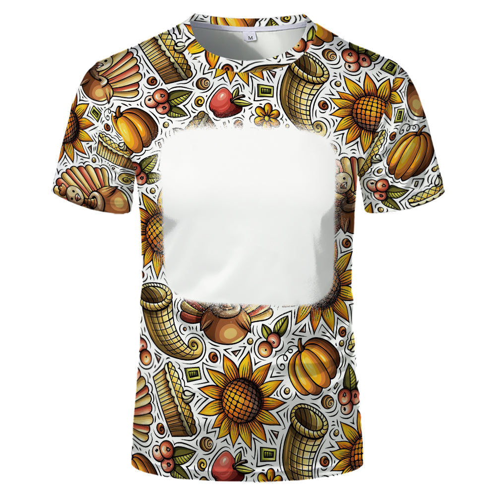 Thanksgiving day 100% polyester Sublimation Blank 3D printing Faux Bleached T-shirts