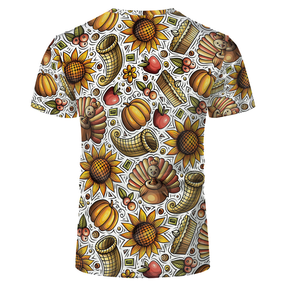 Thanksgiving day 100% polyester Sublimation Blank 3D printing Faux Bleached T-shirts
