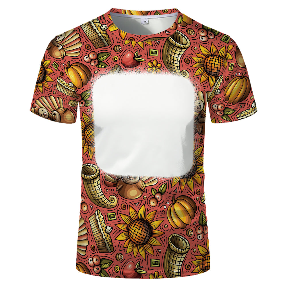 Thanksgiving day 100% polyester Sublimation Blank 3D printing Faux Bleached T-shirts