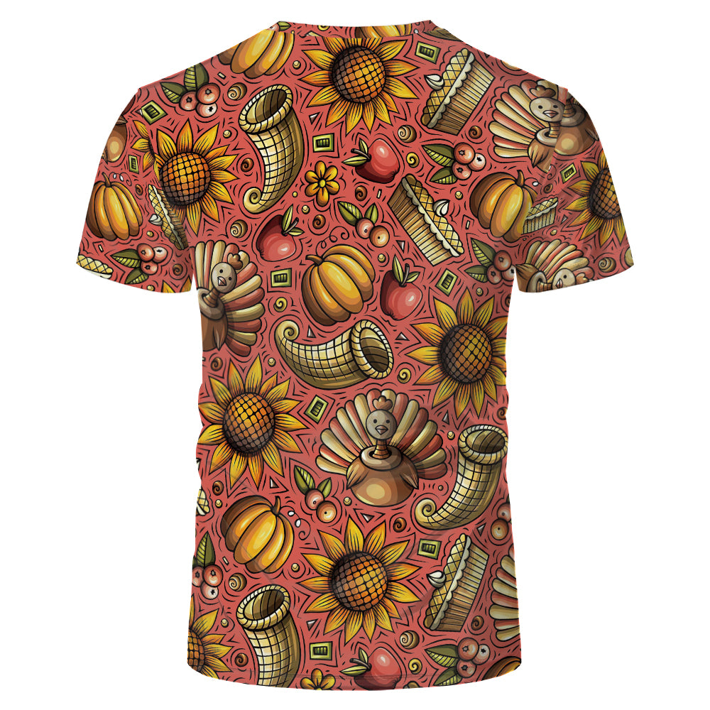 Thanksgiving day 100% polyester Sublimation Blank 3D printing Faux Bleached T-shirts