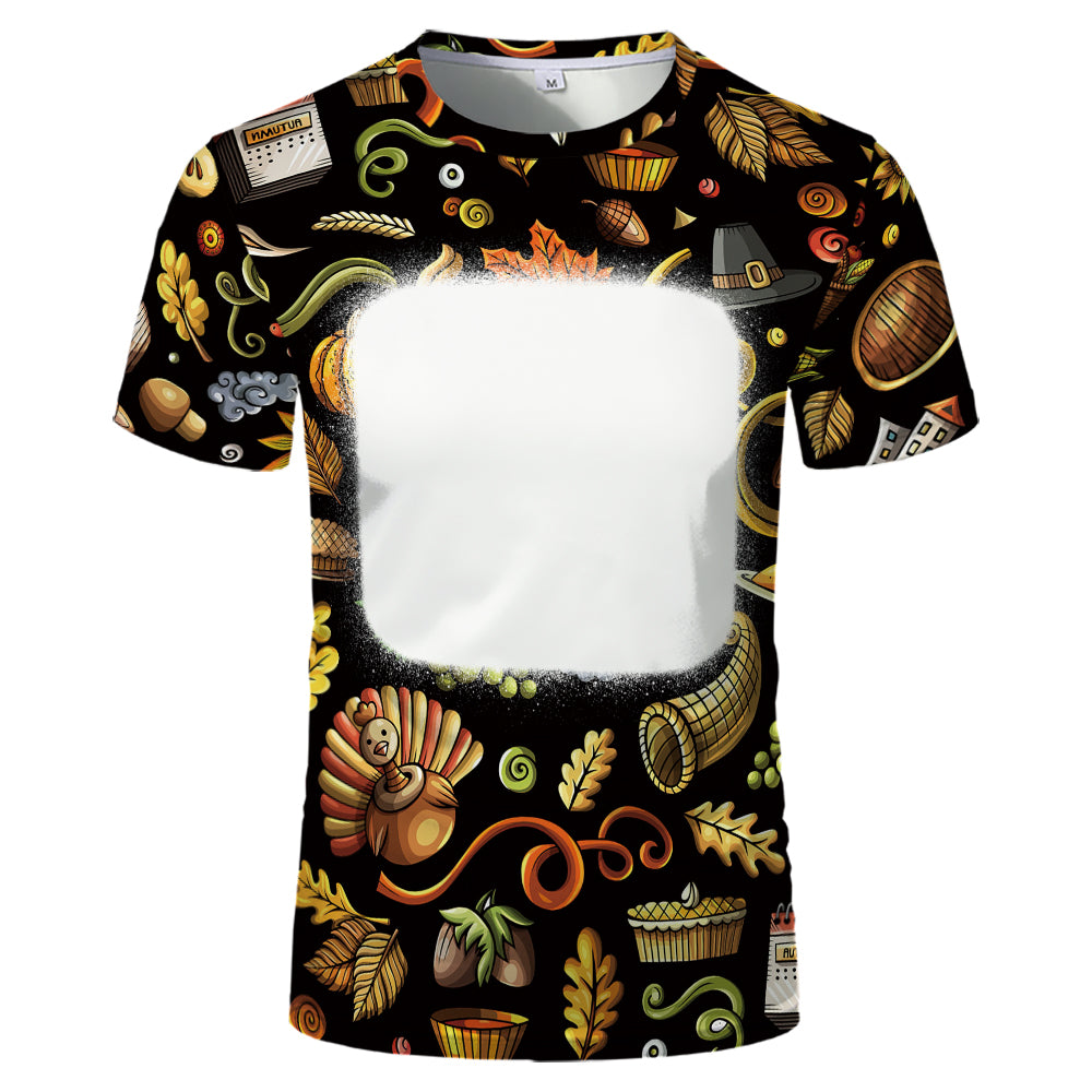 Thanksgiving day 100% polyester Sublimation Blank 3D printing Faux Bleached T-shirts