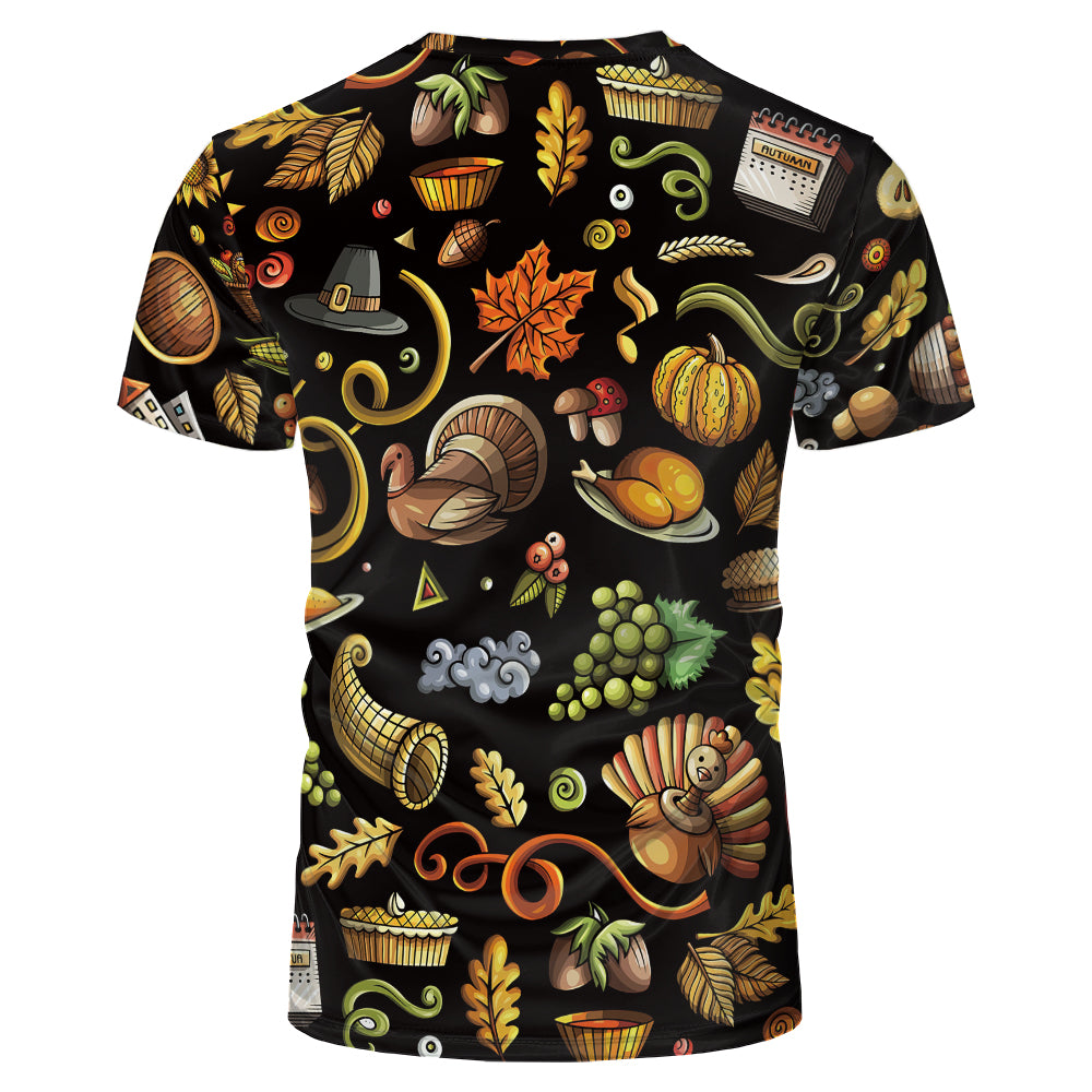Thanksgiving day 100% polyester Sublimation Blank 3D printing Faux Bleached T-shirts