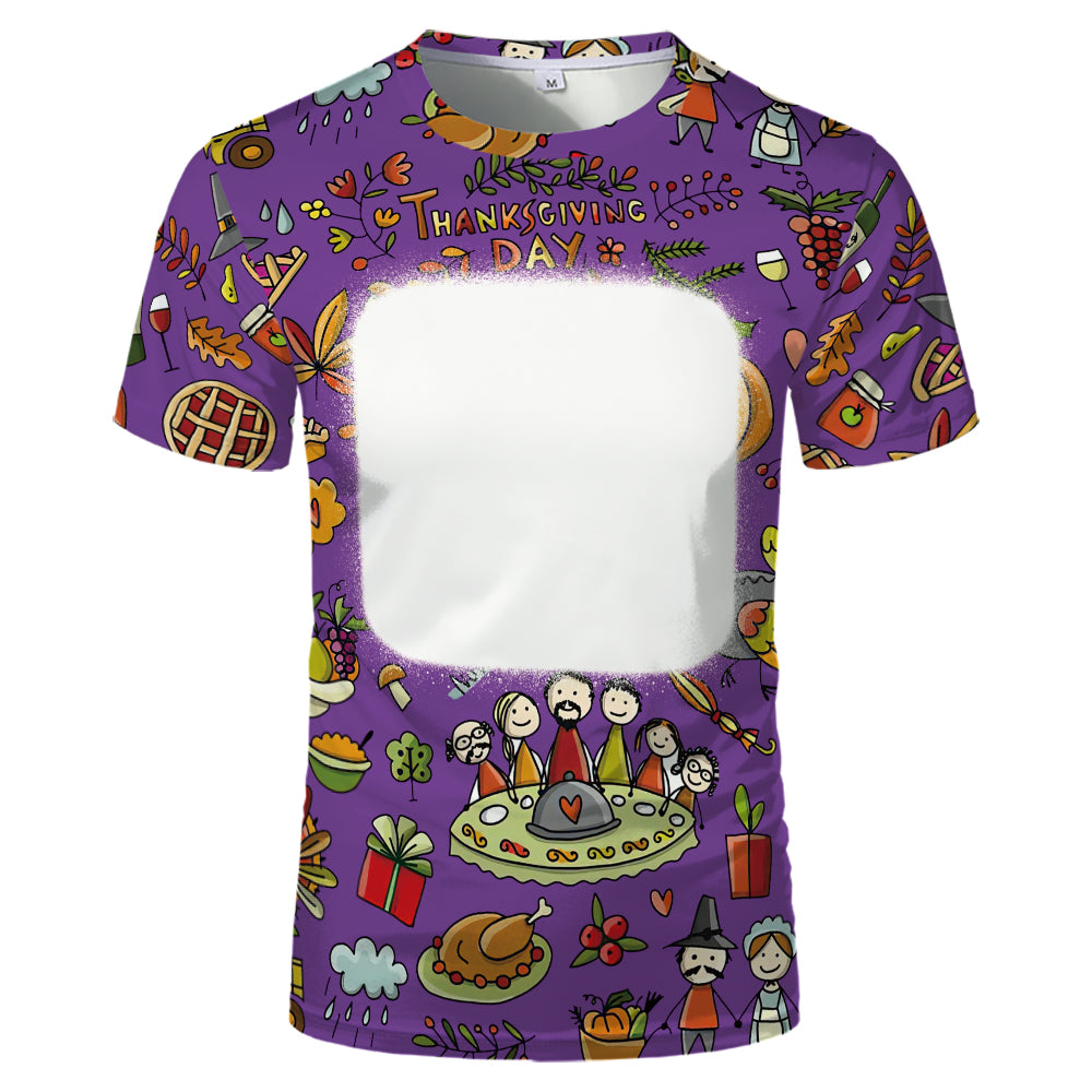Thanksgiving day 100% polyester Sublimation Blank 3D printing Faux Bleached T-shirts