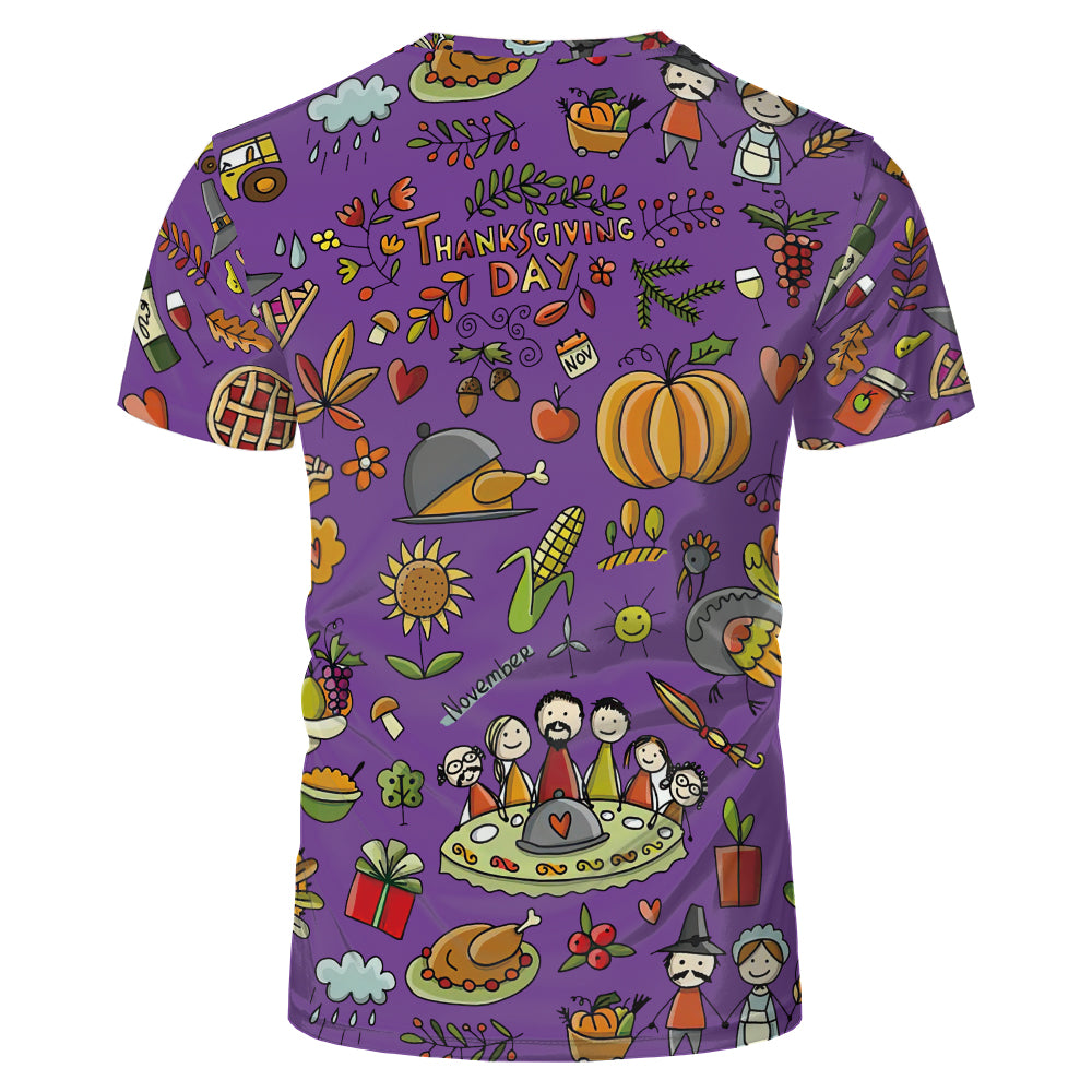 Thanksgiving day 100% polyester Sublimation Blank 3D printing Faux Bleached T-shirts