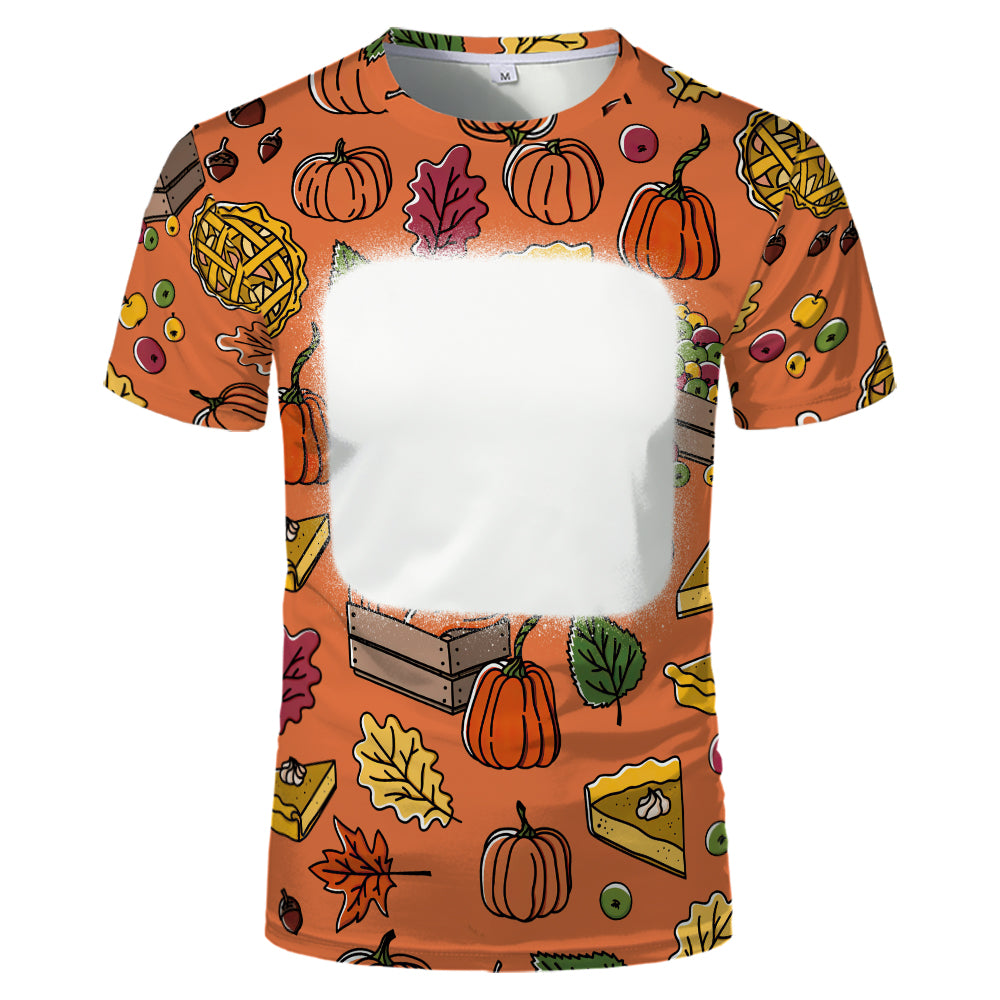 Thanksgiving day 100% polyester Sublimation Blank 3D printing Faux Bleached T-shirts