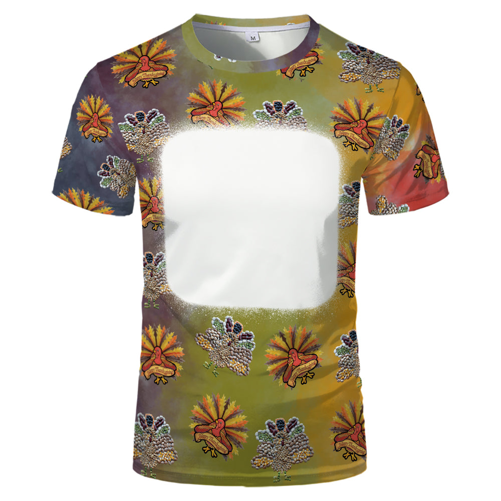 Thanksgiving day 100% polyester Sublimation Blank 3D printing Faux Bleached T-shirts