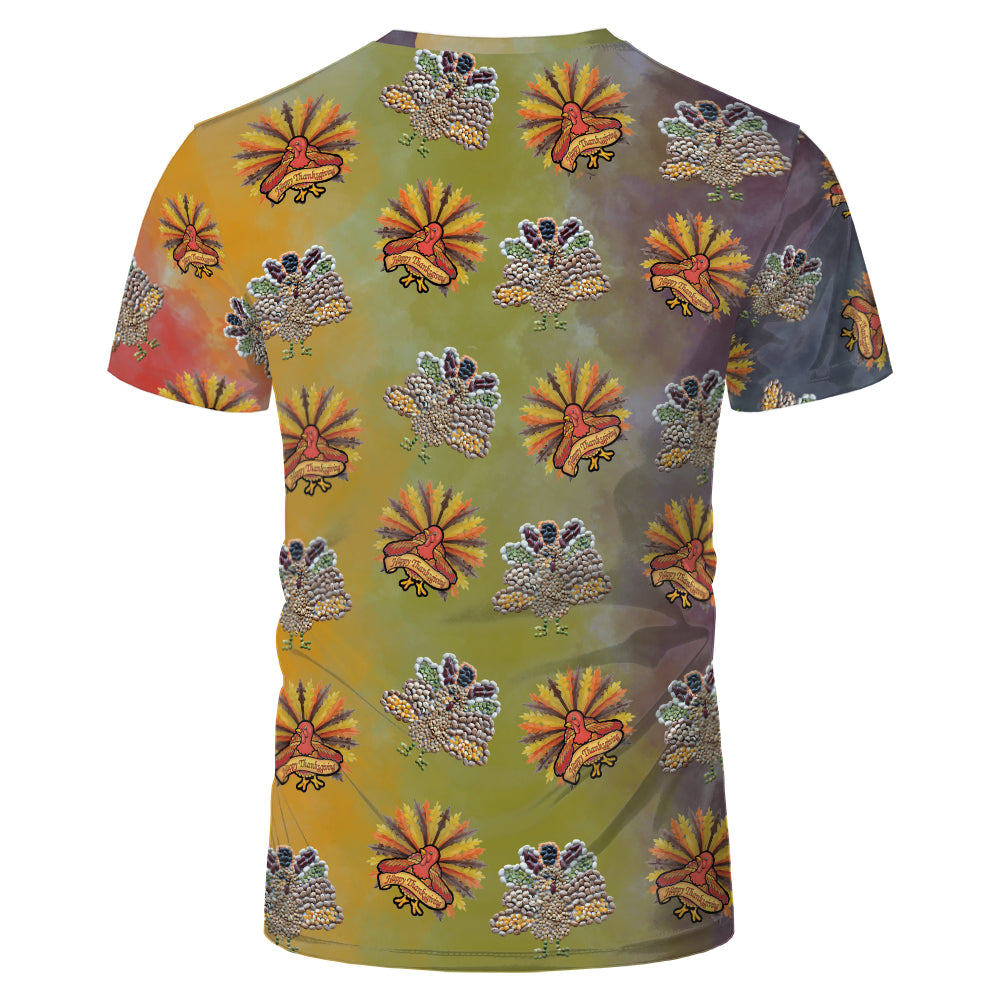 Thanksgiving day 100% polyester Sublimation Blank 3D printing Faux Bleached T-shirts