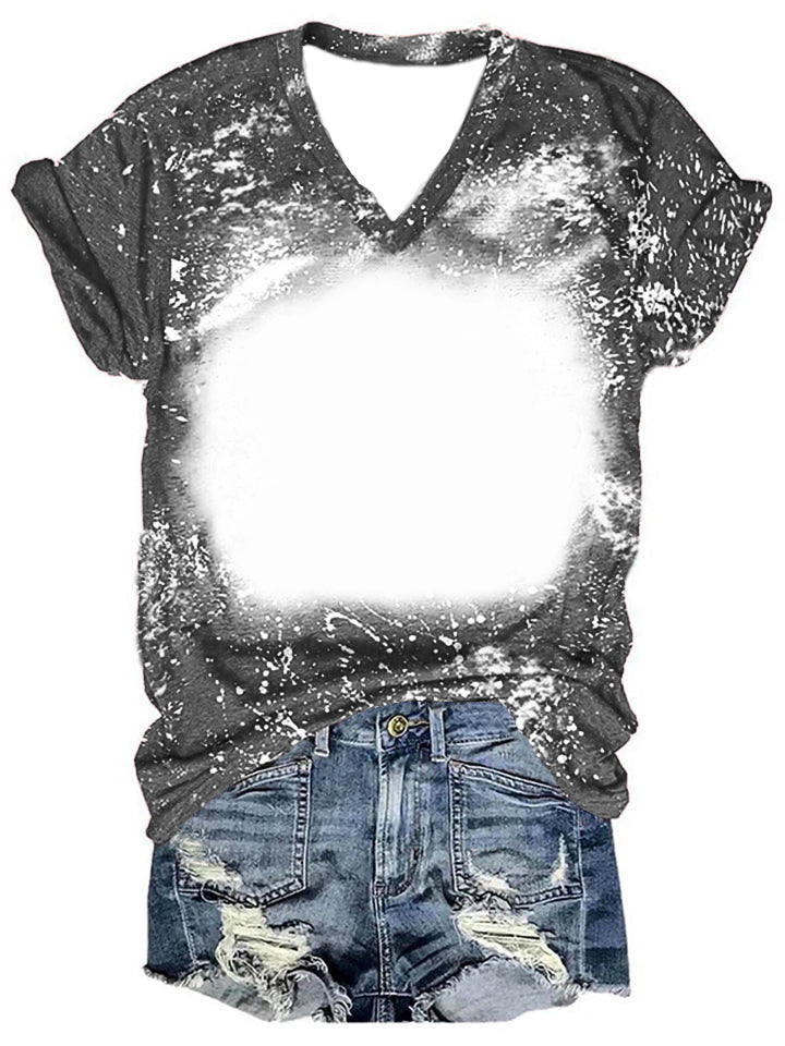 S-6XL 100% polyester bleached V-neck sublimation shirts faux bleached shirts for DIY sublimation printing for women