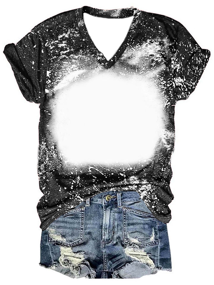 S-6XL 100% polyester bleached V-neck sublimation shirts faux bleached shirts for DIY sublimation printing for women