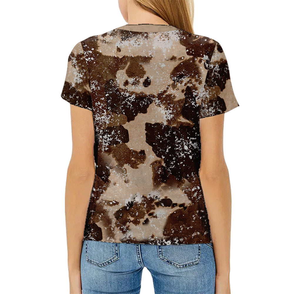 hot sell V neck blanks Heat press 100% polyester t-shirts faux bleach sublimation patterned shirts with leopard print