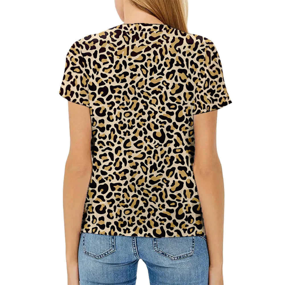 hot sell V neck blanks Heat press 100% polyester t-shirts faux bleach sublimation patterned shirts with leopard print