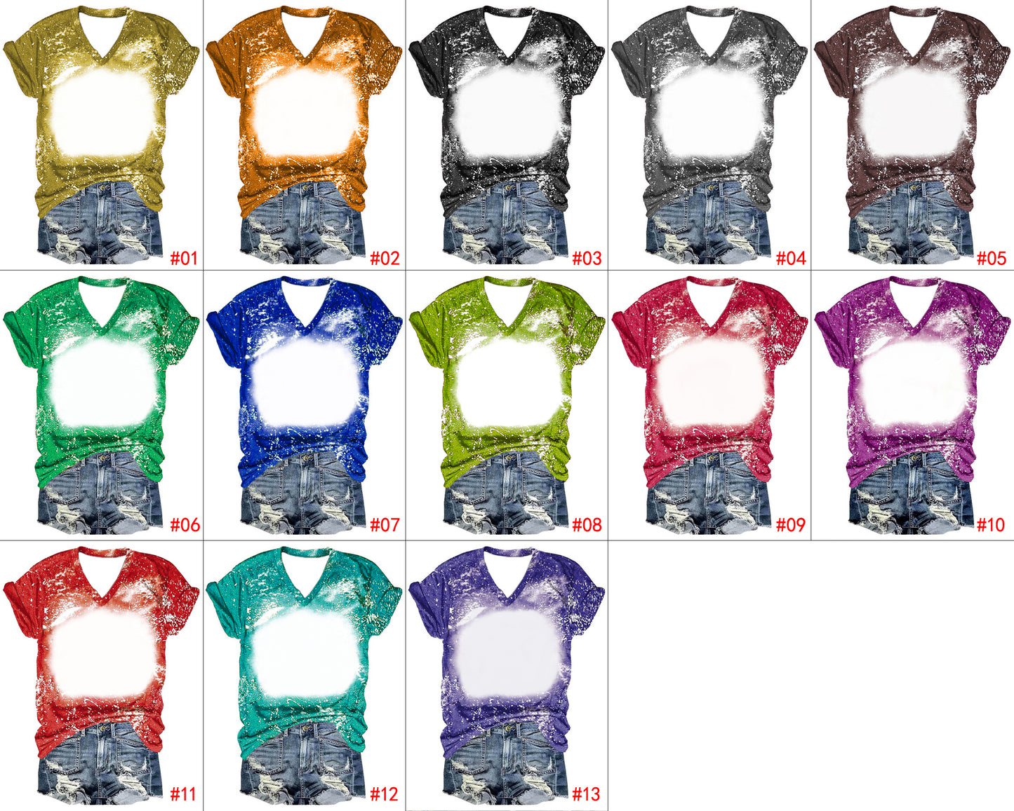 S-6XL 100% polyester bleached V-neck sublimation shirts faux bleached shirts for DIY sublimation printing for women