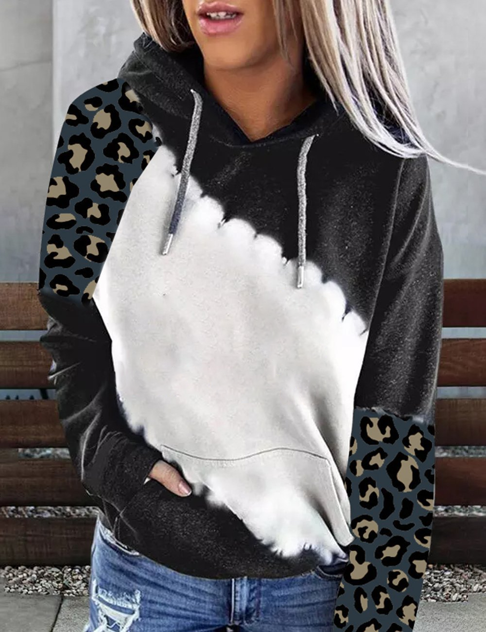 Factory Outlet Wholesale Custom Made Design Bleach Sweatshirt Sublimation Blank Faux Bleach Pullover Hoodie