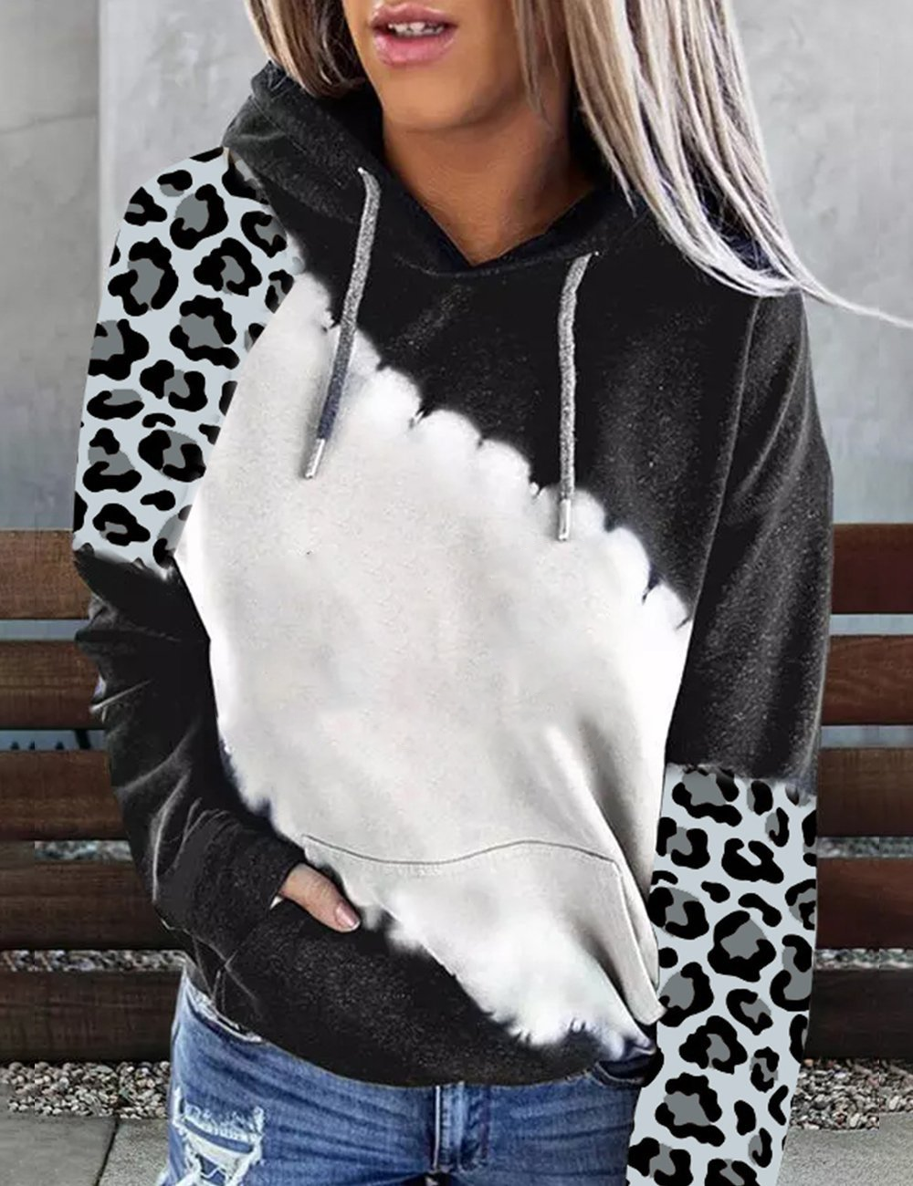 Factory Outlet Wholesale Custom Made Design Bleach Sweatshirt Sublimation Blank Faux Bleach Pullover Hoodie