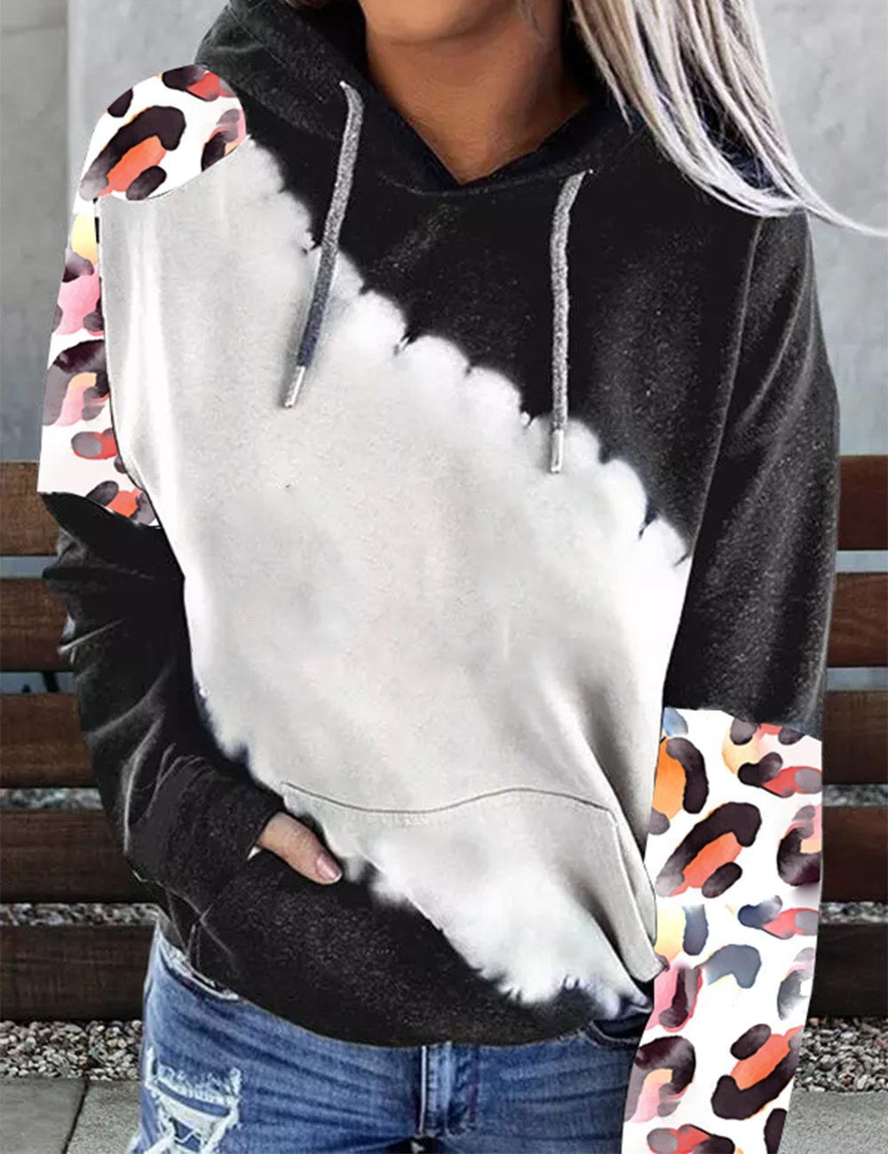 Factory Outlet Wholesale Custom Made Design Bleach Sweatshirt Sublimation Blank Faux Bleach Pullover Hoodie