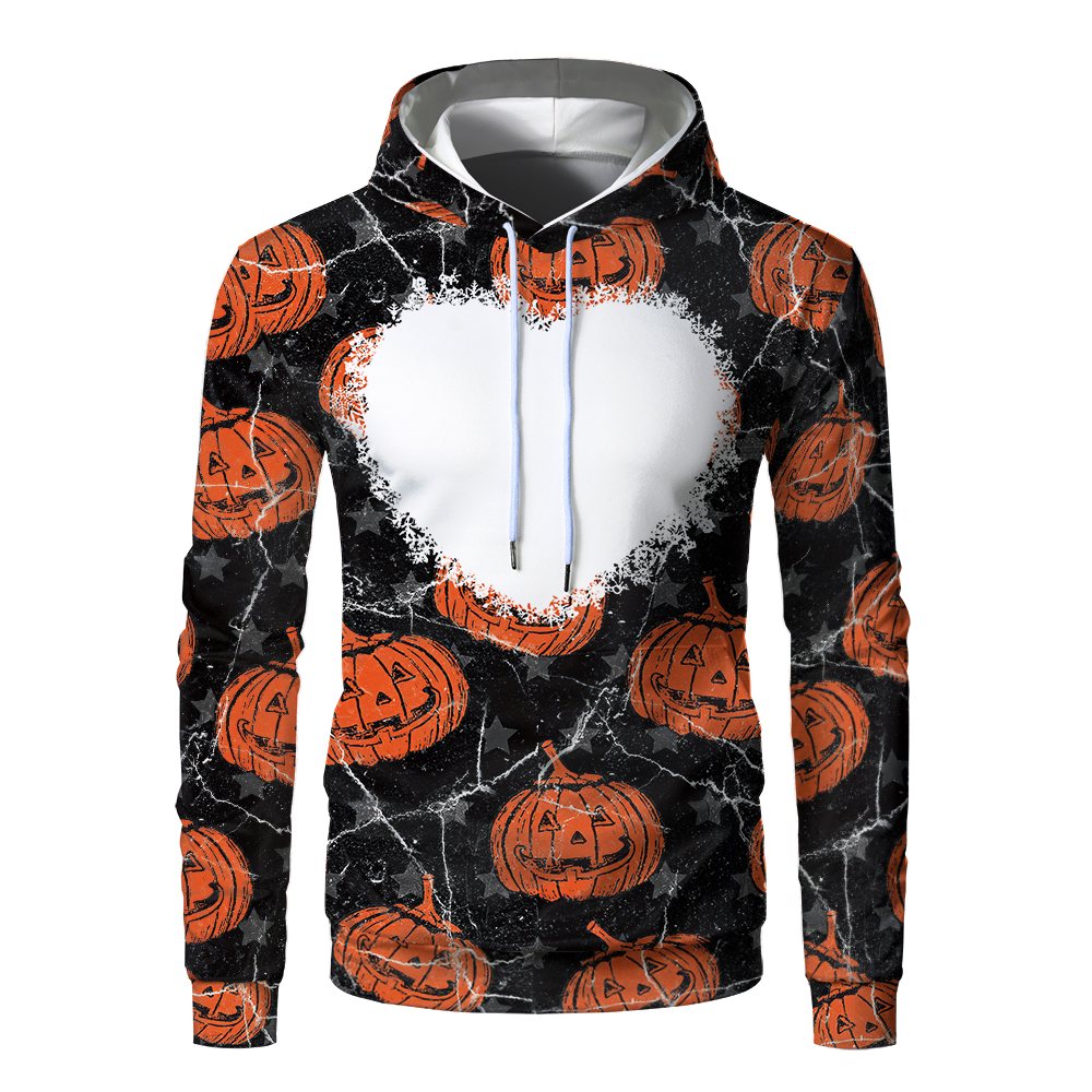 Halloween Sublimation Polyester Men's Hoodies Customized Printing Blank Special Faux bleached Custom Hoody