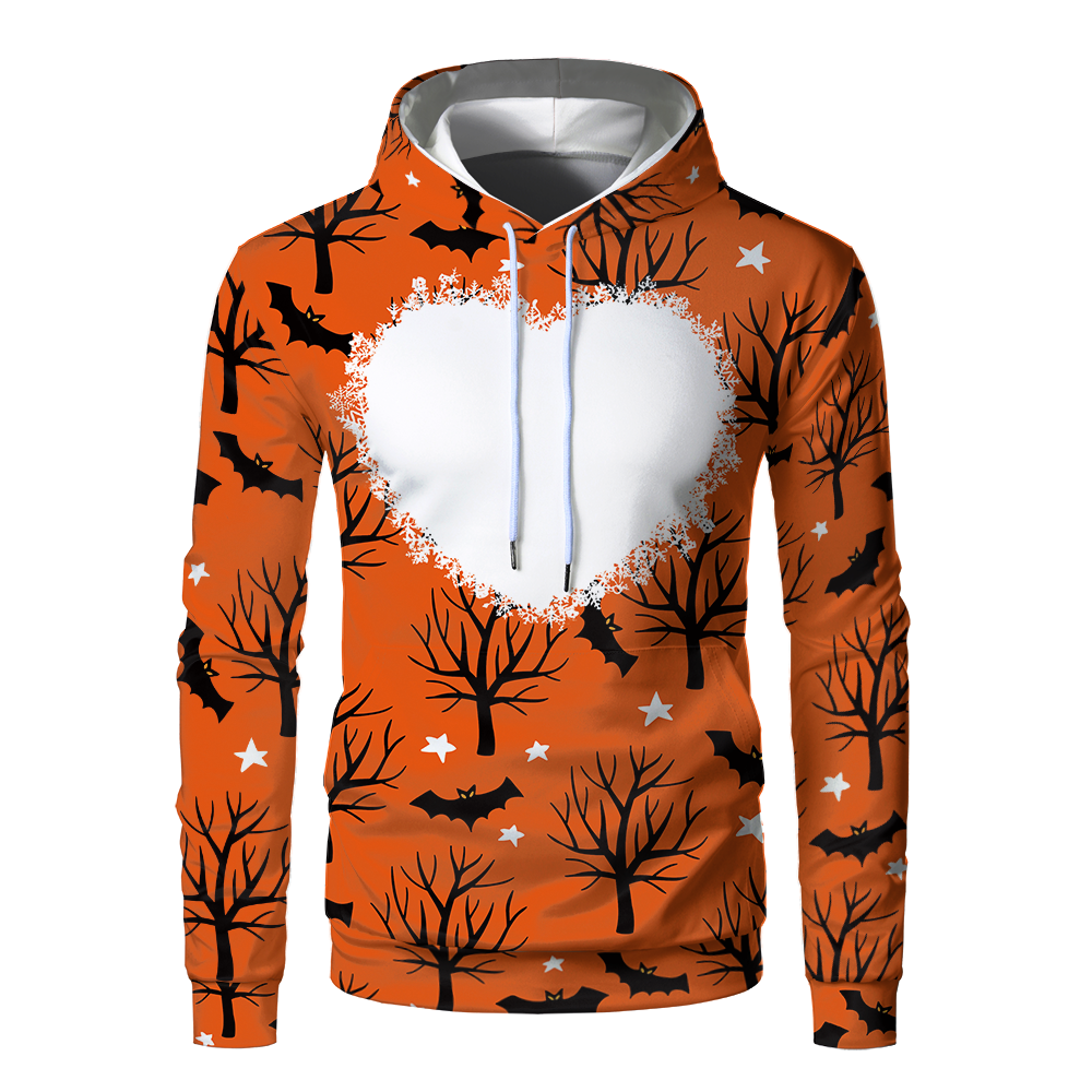 Halloween Sublimation Polyester Men's Hoodies Customized Printing Blank Special Faux bleached Custom Hoody