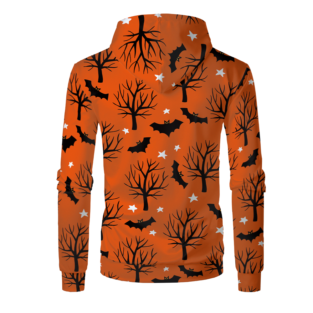 Halloween Sublimation Polyester Men's Hoodies Customized Printing Blank Special Faux bleached Custom Hoody