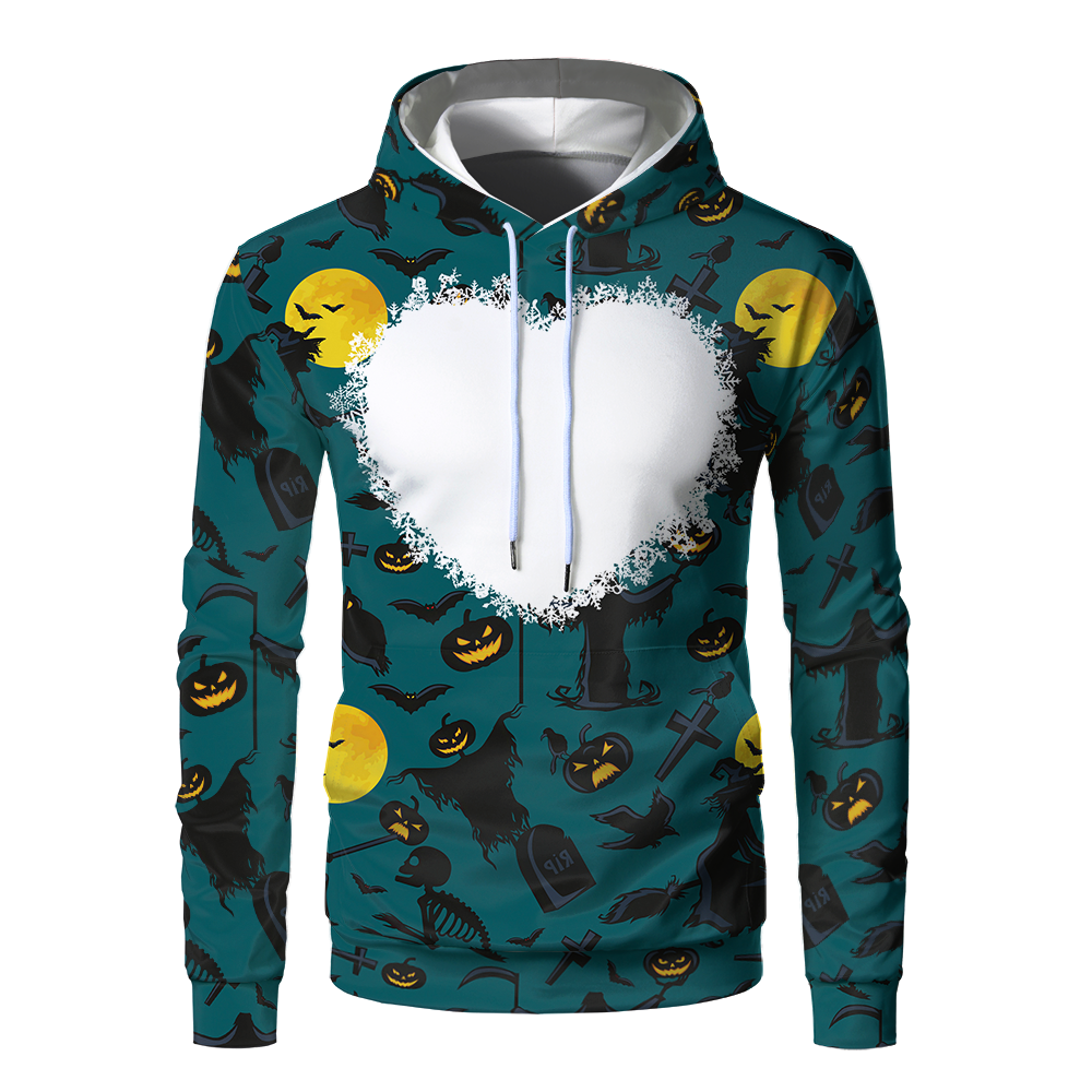 Halloween Sublimation Polyester Men's Hoodies Customized Printing Blank Special Faux bleached Custom Hoody