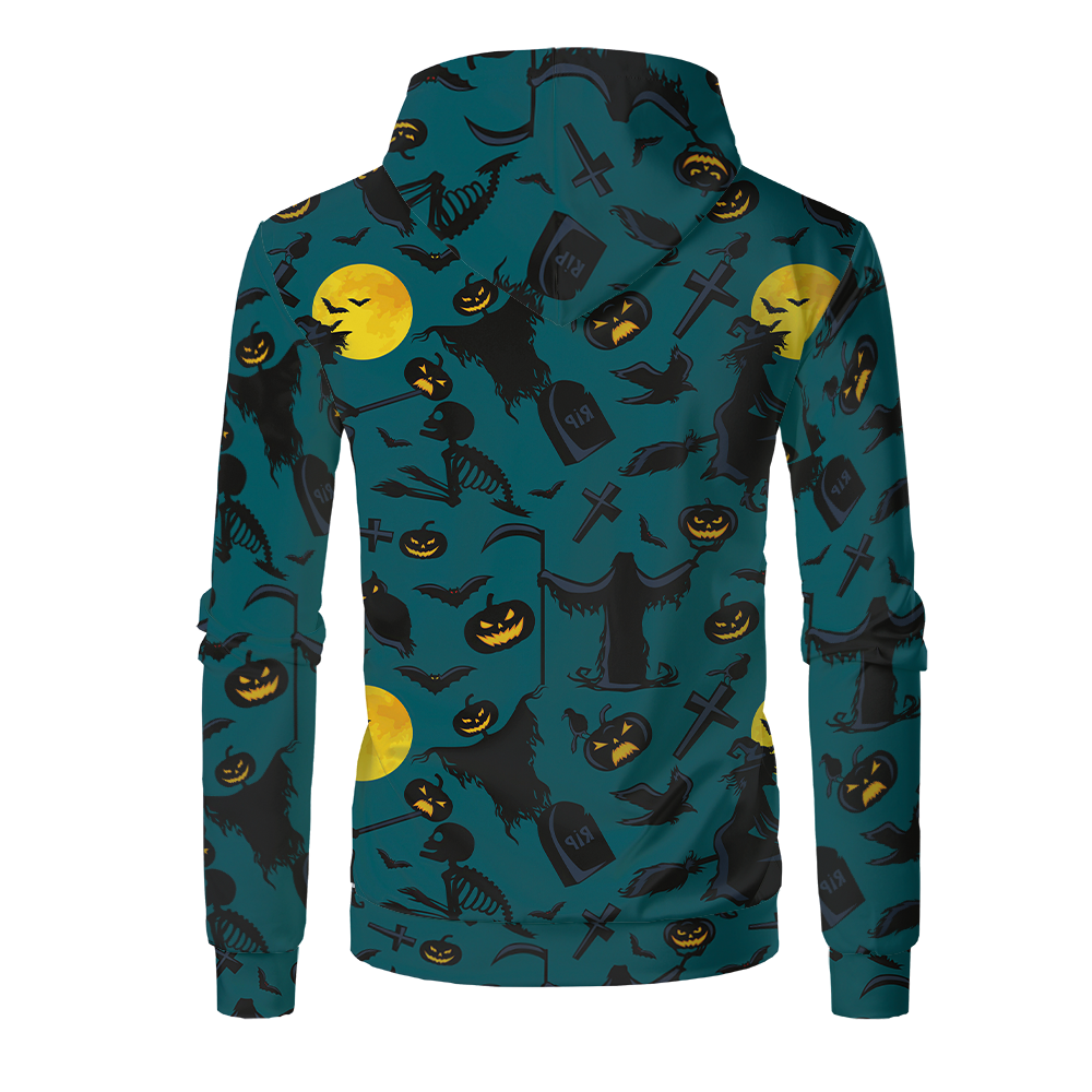 Halloween Sublimation Polyester Men's Hoodies Customized Printing Blank Special Faux bleached Custom Hoody