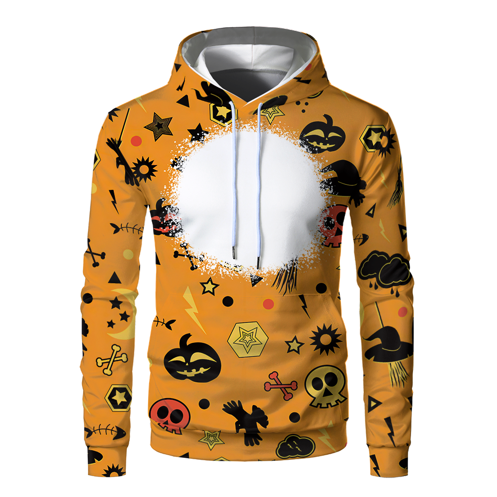 Halloween Sublimation Polyester Men's Hoodies Customized Printing Blank Special Faux bleached Custom Hoody