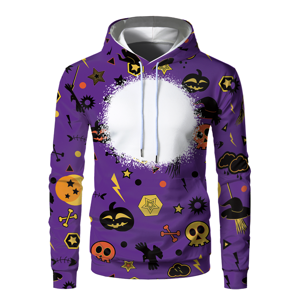 Halloween Sublimation Polyester Men's Hoodies Customized Printing Blank Special Faux bleached Custom Hoody