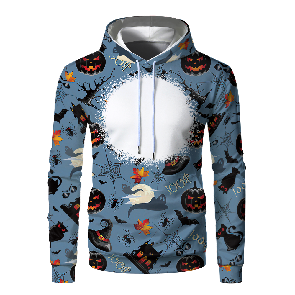 Halloween Sublimation Polyester Men's Hoodies Customized Printing Blank Special Faux bleached Custom Hoody