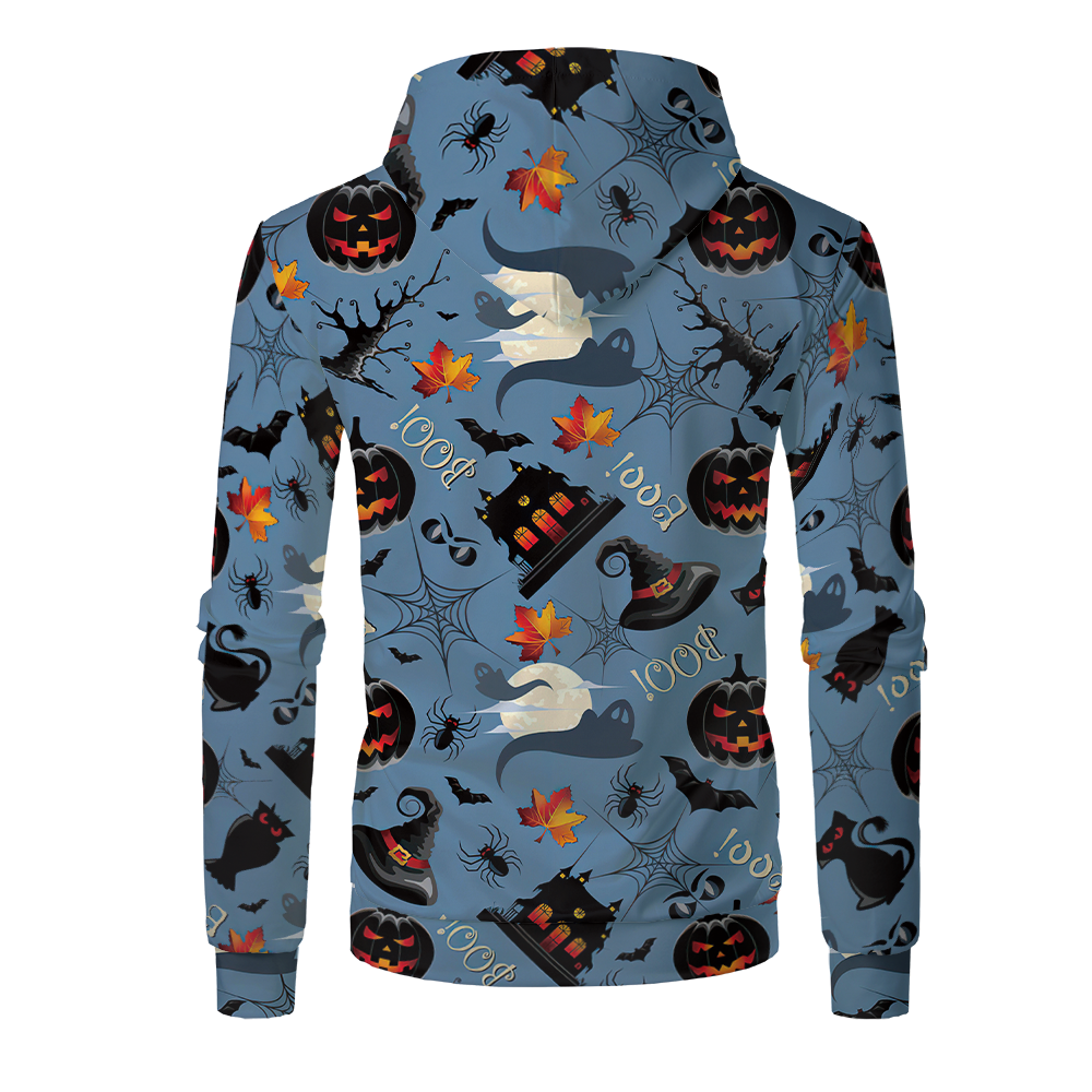 Halloween Sublimation Polyester Men's Hoodies Customized Printing Blank Special Faux bleached Custom Hoody