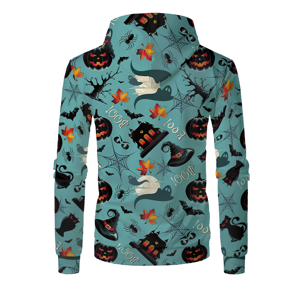 Halloween Sublimation Polyester Men's Hoodies Customized Printing Blank Special Faux bleached Custom Hoody