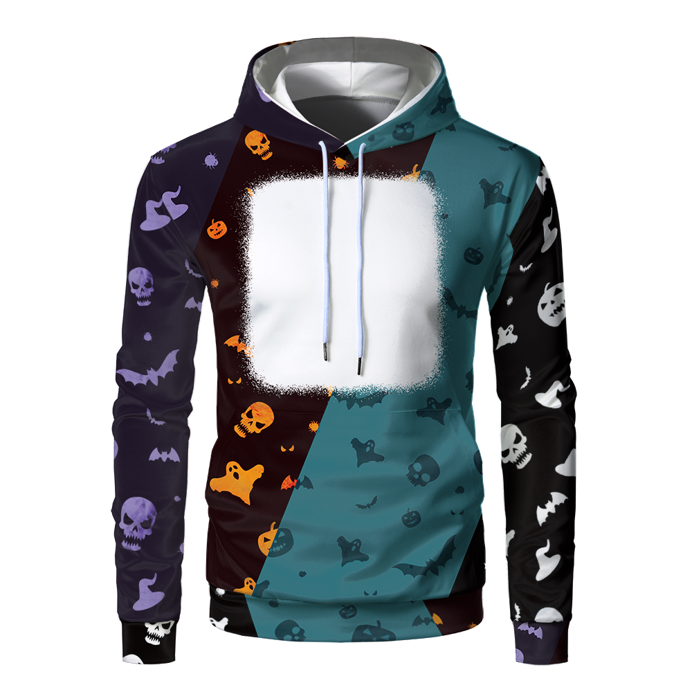 Halloween Sublimation Polyester Men's Hoodies Customized Printing Blank Special Faux bleached Custom Hoody