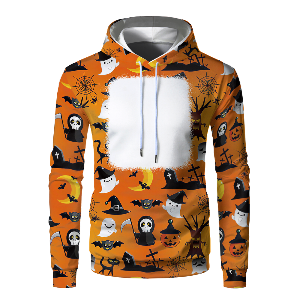 Halloween Sublimation Polyester Men's Hoodies Customized Printing Blank Special Faux bleached Custom Hoody