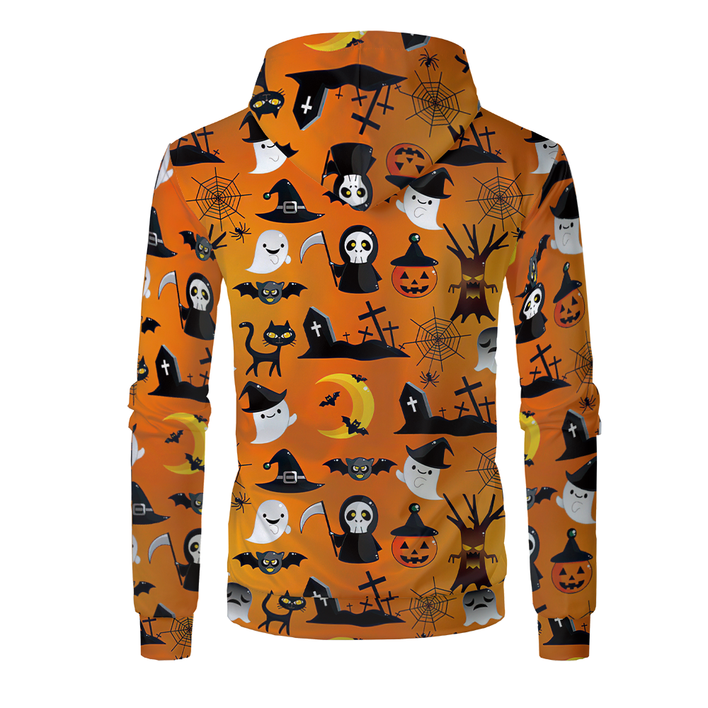 Halloween Sublimation Polyester Men's Hoodies Customized Printing Blank Special Faux bleached Custom Hoody