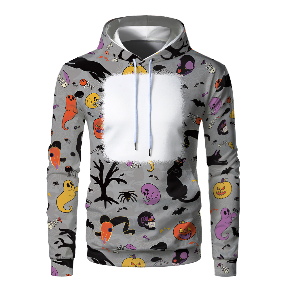 Halloween Sublimation Polyester Men's Hoodies Customized Printing Blank Special Faux bleached Custom Hoody