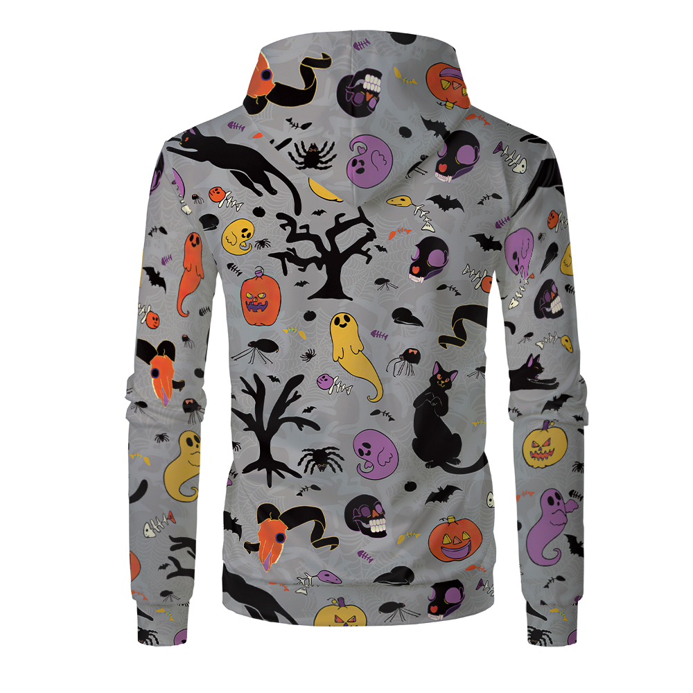 Halloween Sublimation Polyester Men's Hoodies Customized Printing Blank Special Faux bleached Custom Hoody